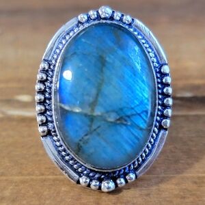 All Hand Crafted Labradorite Gemstone Ring Size 8 925 Silver Jewelry Wes…
